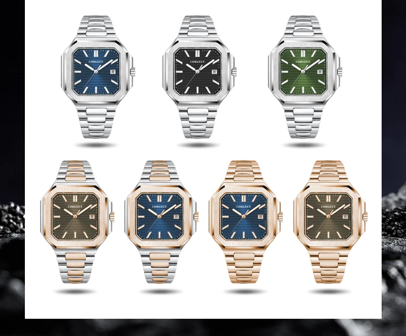 Customized Logo 44.5MM Mechanical Square Steel Case Aseptic Watch Automatic Movement NH35 Fashion Date Gift Men's Watch Corgeut