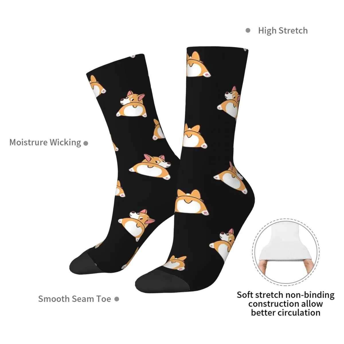 Funny Cute Corgi Butt Pattern Dark Socks Harajuku Super Soft Stockings All Season Long Socks Accessories for Man\'s Woman\'s Gifts