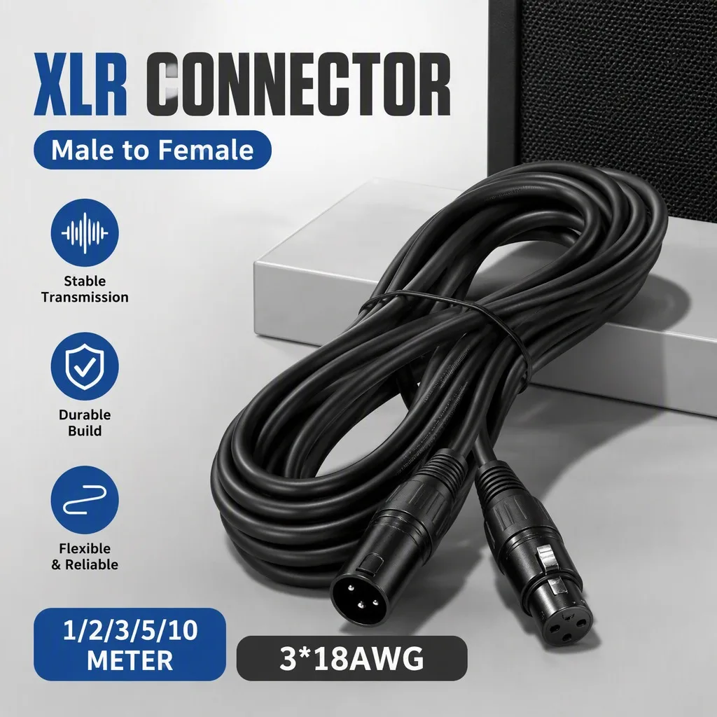 3PIN XLR DMX Cable Male to Female 3*18AWG DMX Signal Line for LED PAR Stage Lights DJ Equipment Stage Lighting Audio Patch Cord