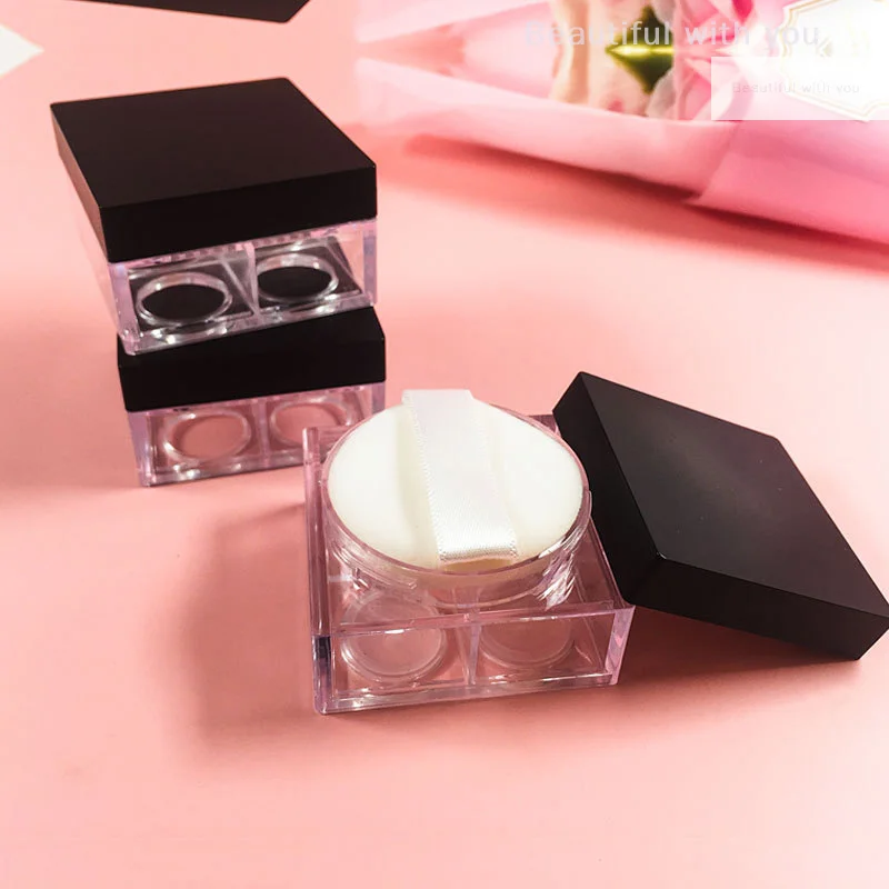 1/5 Pcs Mini Empty Powder Boxes With Puff 4 Grids Plastic Empty Powder Case Travel Outdoor Portable DIY Cosmetics Container