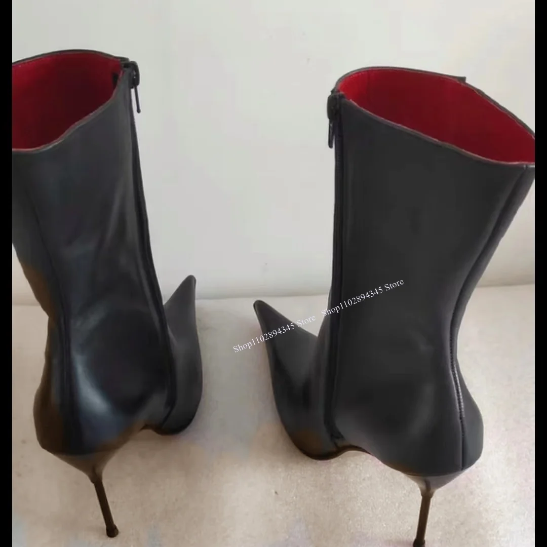 Black Real Leather Mid Calf Zipper Boots Pointed Toe Thin High Heel Cool Fashion Sexy Winter 2024 Woman Shoes Zapatillas Mujer