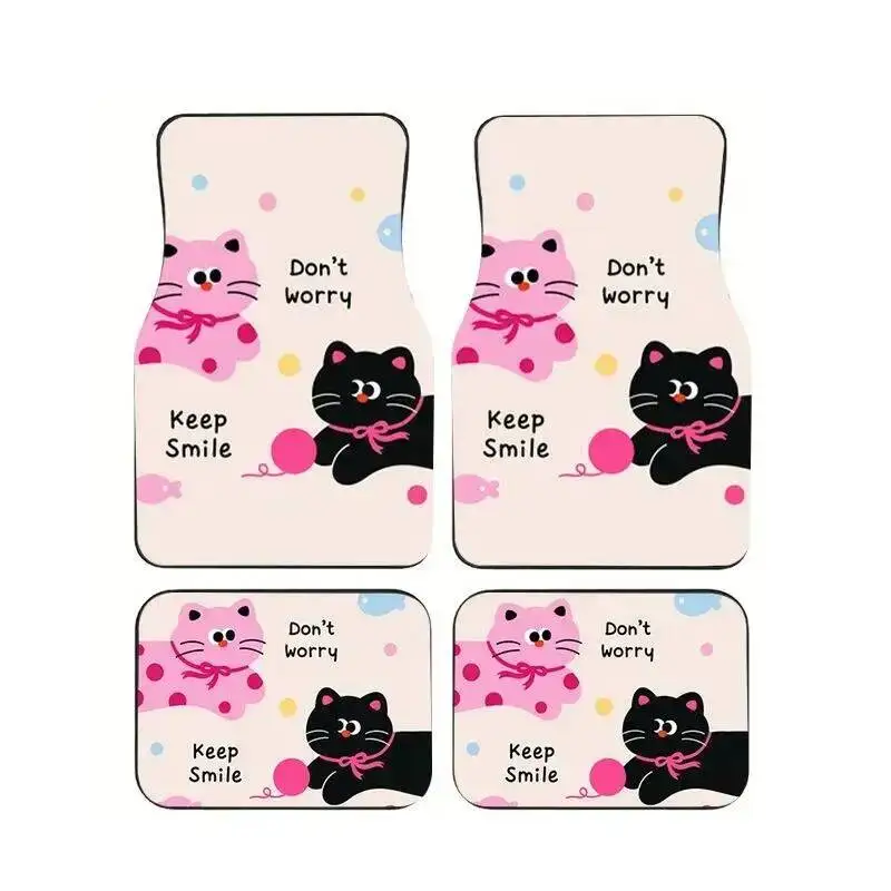 

Neon Text Car Floor Mats 4pcs Set Anti-slip Waterproof Auto Foot Carpets Black Background Colorful Letter Print Car Accessories