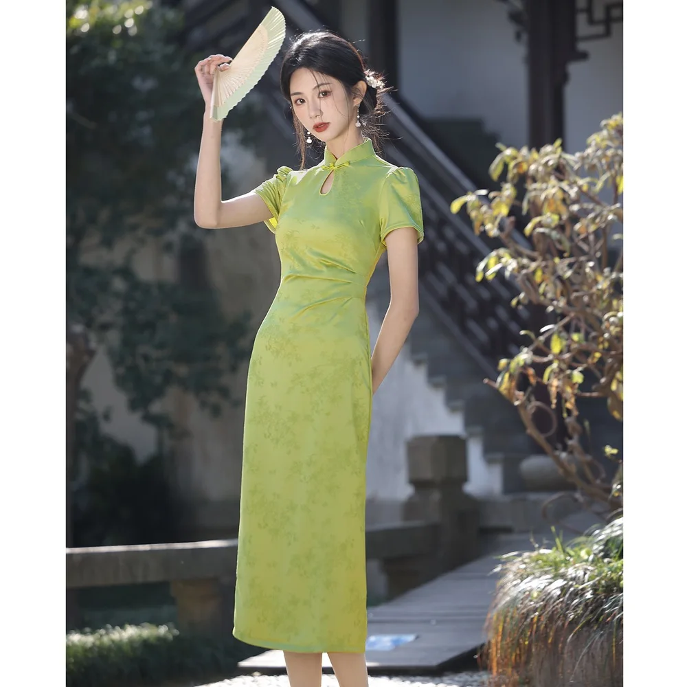 

Yourqipao Retro New Chinese Style Cheongsam Qipao Evening Dress Spring Summer Skirt for Hanfu Style