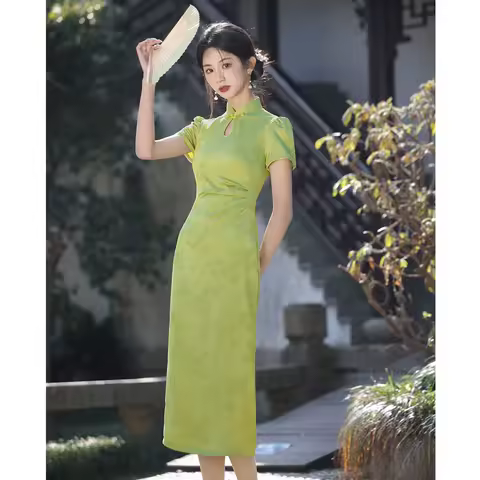 Yourqipao Retro New Chinese Style Cheongsam Qipao Evening Dress Spring Summer Skirt for Hanfu Style