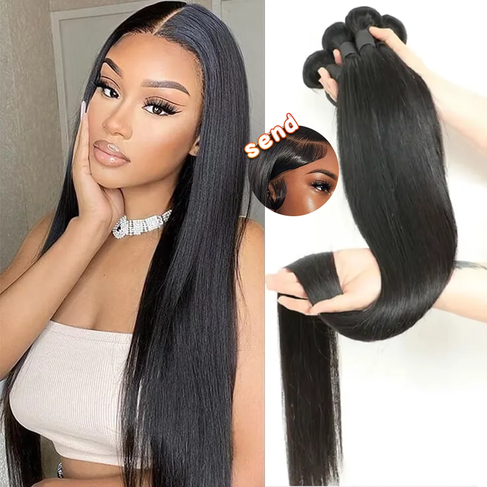 1/3/4/5 шт. прямые пучки человеческих волос 30-дюймовые бразильские девственные волосы 100% необработанные 16А пучки волос с двойным утком