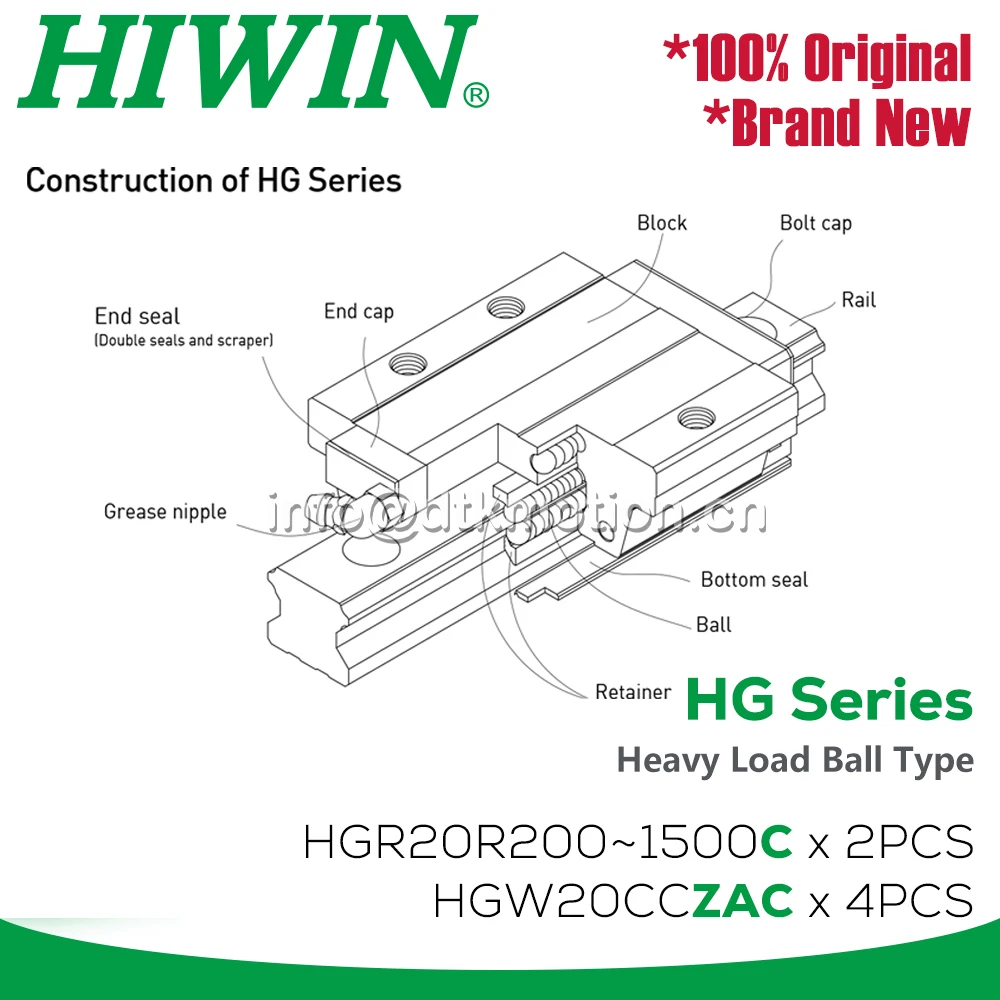 Imagem -04 - Hiwin-guia Linear Corrediça de Transporte Roteador Cnc Hgw20cc Hgr20 200 mm 300 mm 400 mm 500 mm 600 mm 700 mm 800 mm 900 mm 1200 mm 1500 mm Original