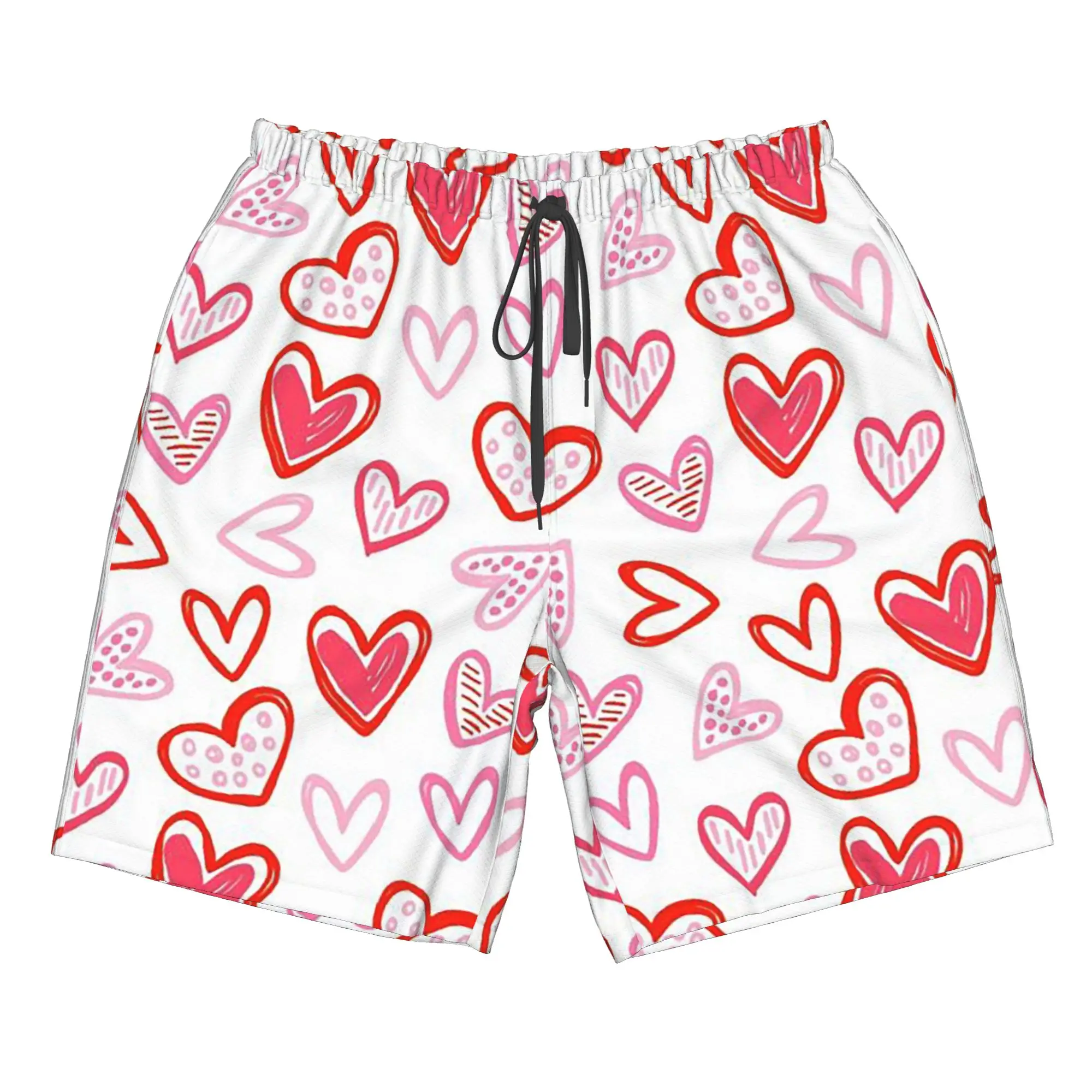 Red Heart Design Full of Love Trunks Beach Board Shorts Casual Quick Dry Swimming Summer Men Pants