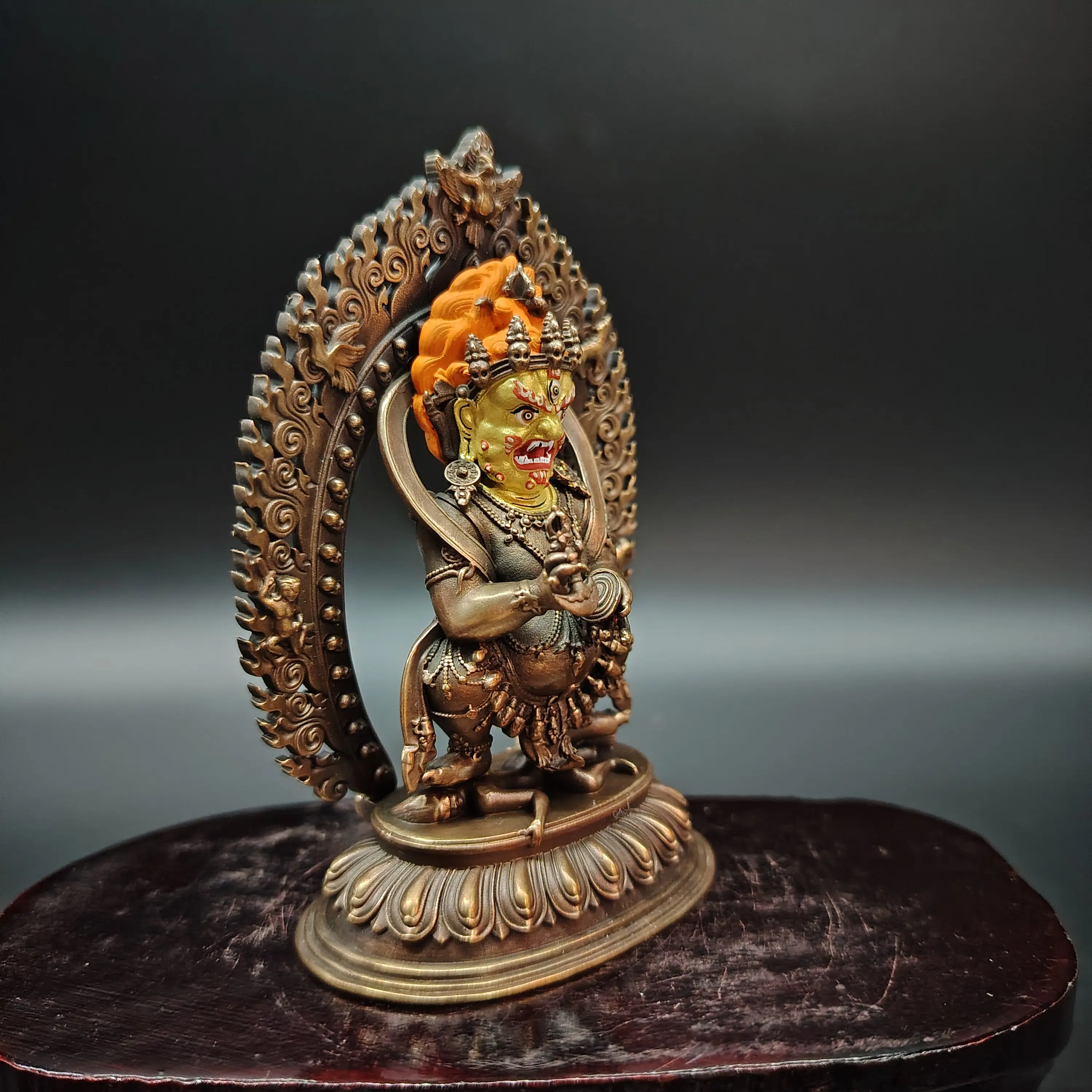 New Tibetan Pure Antique Copper Two-Arm Mahakala Black Deity Statue 10cm Home Vajrayana Altar Blessing