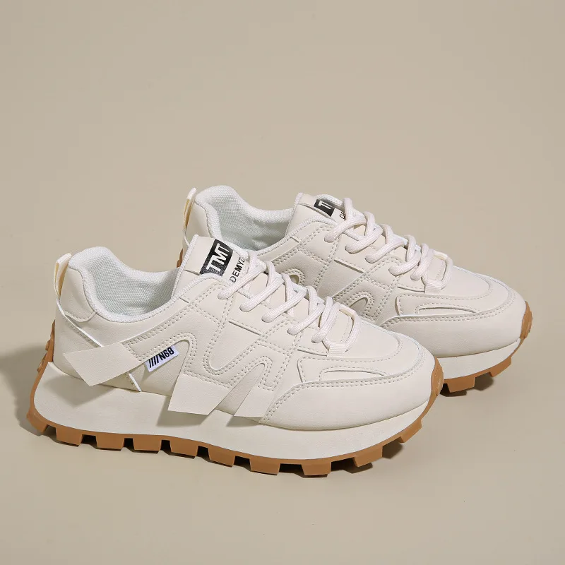 Women's Leather Low-Top Versatile Thick-Soled Dad Shoes Breathable Sports Casual Running Spring Autumn Middle-Aged Young People