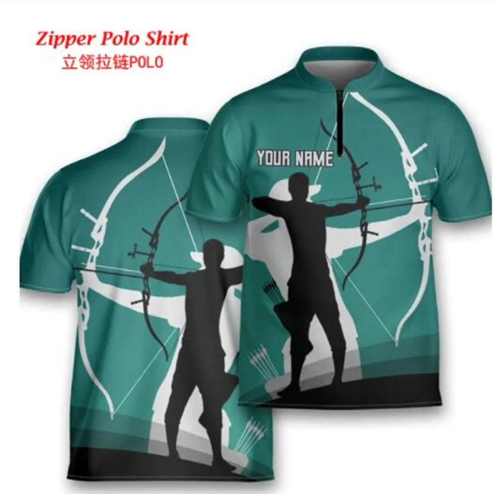 New Summer Men's Short sleeved Polo Shirt Customized Name Archery 3D Printed Zipper Polo Shirt Unisex Casual Polo Shirt Q008