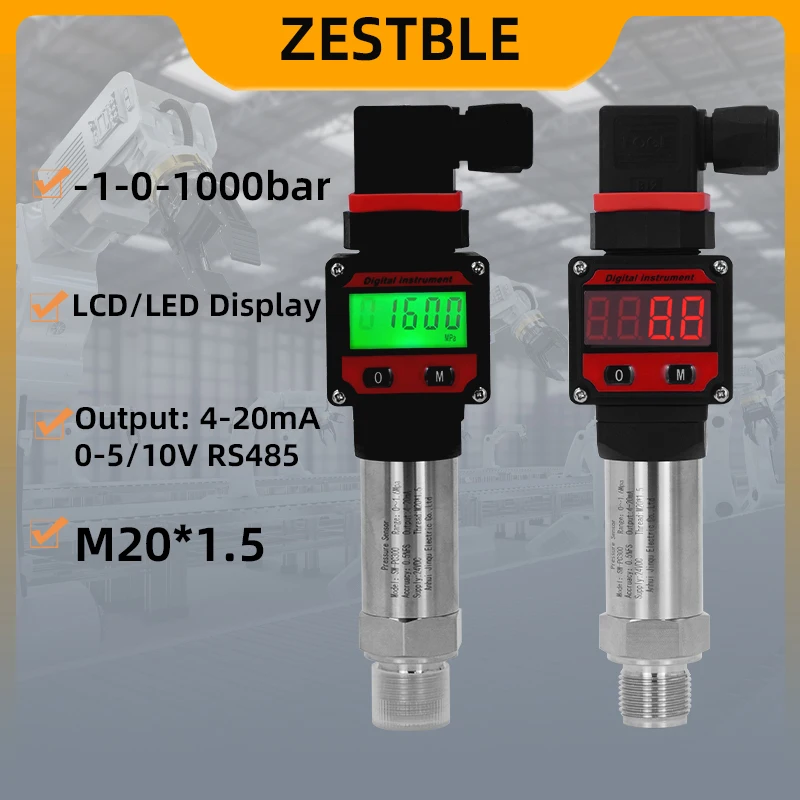 LCD Display Pressure Transmitter 4-20mA 0-5V 10V Output Air Water Liquid Oil Transducer Vacuum Pressure Negative Pressure Sensor