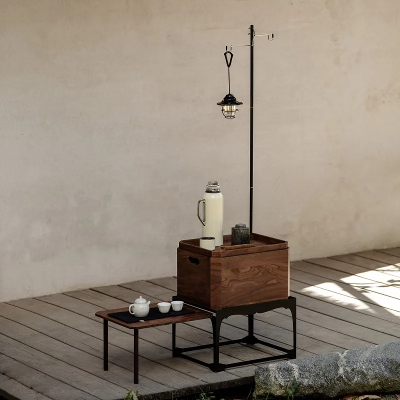 Walnut outdoor tea table, mobile small tea room, camping self-driving travel tea table, courtyard coffee table