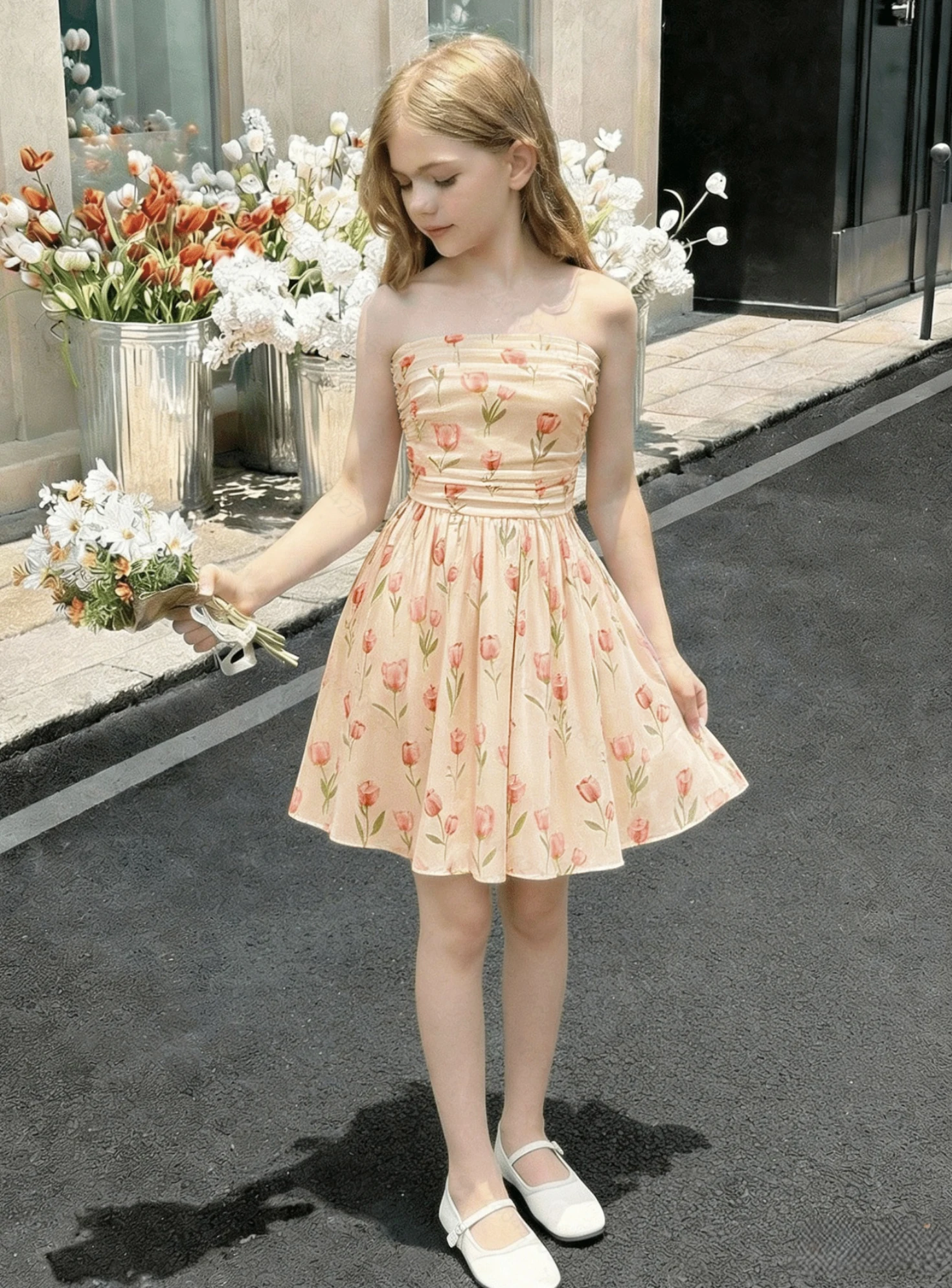 Girl's Tulip Sundress Clear Strap Ruched A-Line 7-14Y Spring Summer Vacation Beach Party Resort Recital Picnic Birthday Outfit