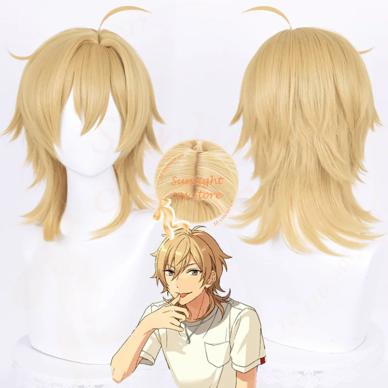 ES Hakaze Kaoru Cosplay Wig 40cm Flax Golden Wig Heat Resistant Synthetic Hair Halloween Party Cosplay Anime Wigs