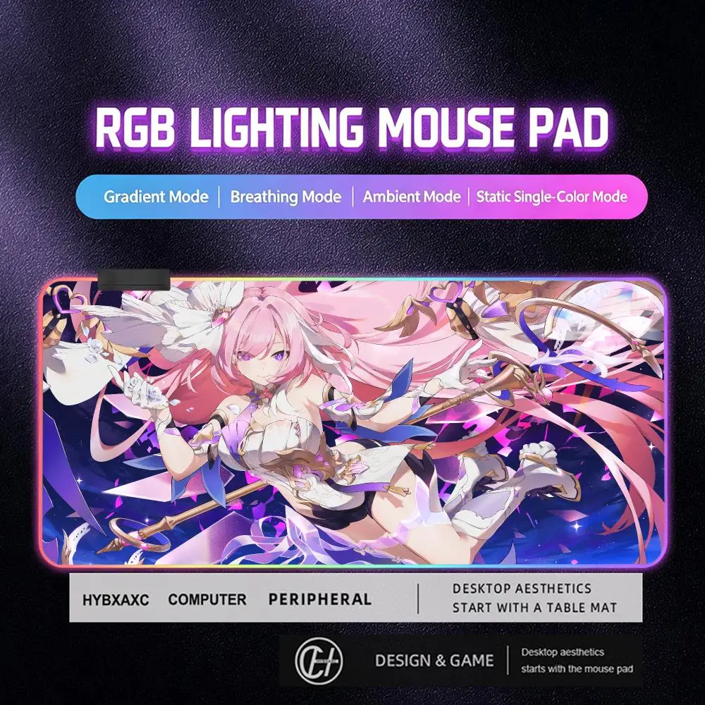 40x90cm HYBXAXC Mauspad RGB Gaming-Mauspad Schreibtischunterlage HD Gamer Großes LED-Licht XXL Game Honkai Impact 3 Elysia RGB Mauspad