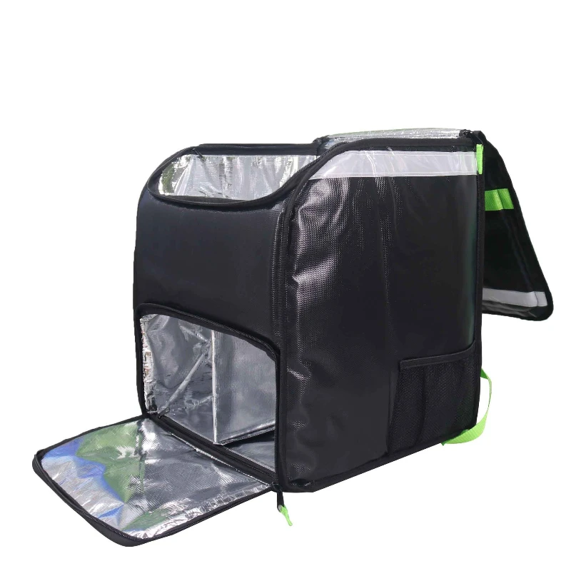 

Portable black food delivery bag thickened incubator pvc waterproof outdoor rider double shoulder takeaway box