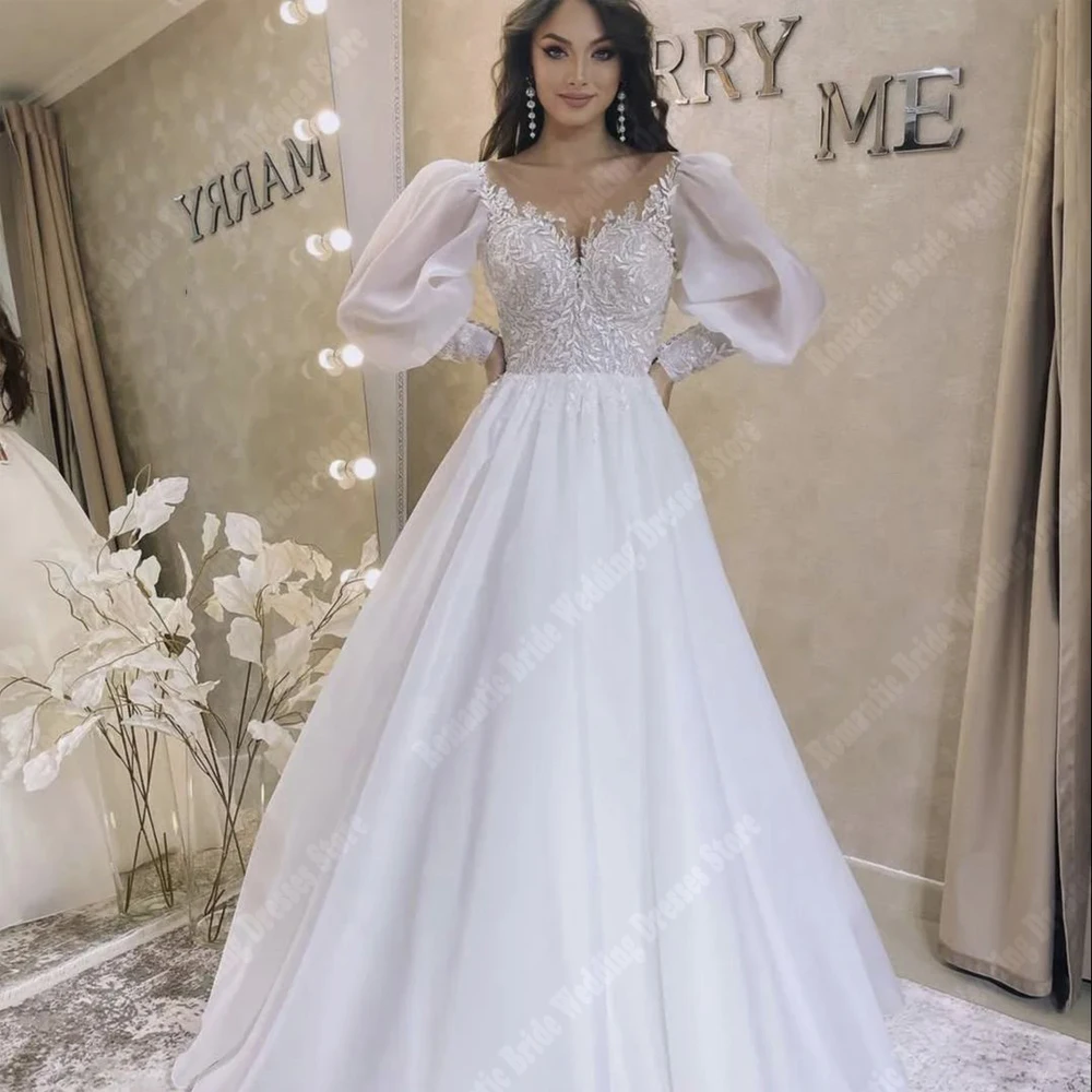 Bohemia Elegant Tulle Women Wedding Dresses Sexy V-Neck Lace Appliques High Fork Bridal Gowns Engagement Party Vestidos De Novia