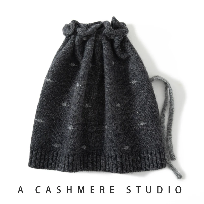 2024 Autumn and Winter New Design Hats Women 100% Cashmere Multipurpose Cable Cap Casual Neck Warmer Drawstring Hat Soft Beanie