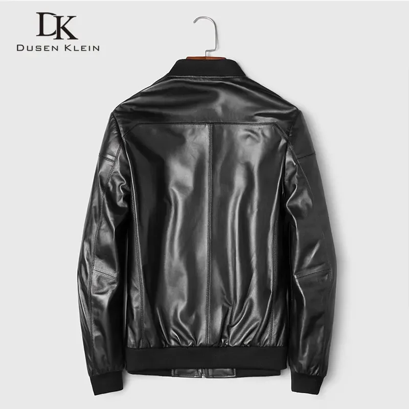 Men Genuine Leather Jacket Real Sheepskin s Casual Short Black Stand Collar Pockets 2024 Autumn New for Man 89807