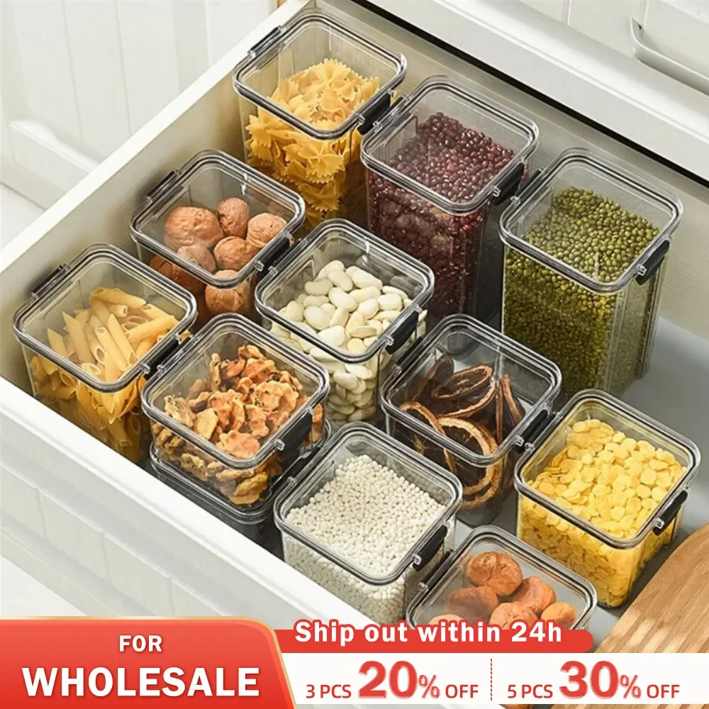 Transparent Storage Box Rectangular Stackable Food Grade Sealed Tank Square Moisture-proof Storage Box Kitchen 450ml 900ml