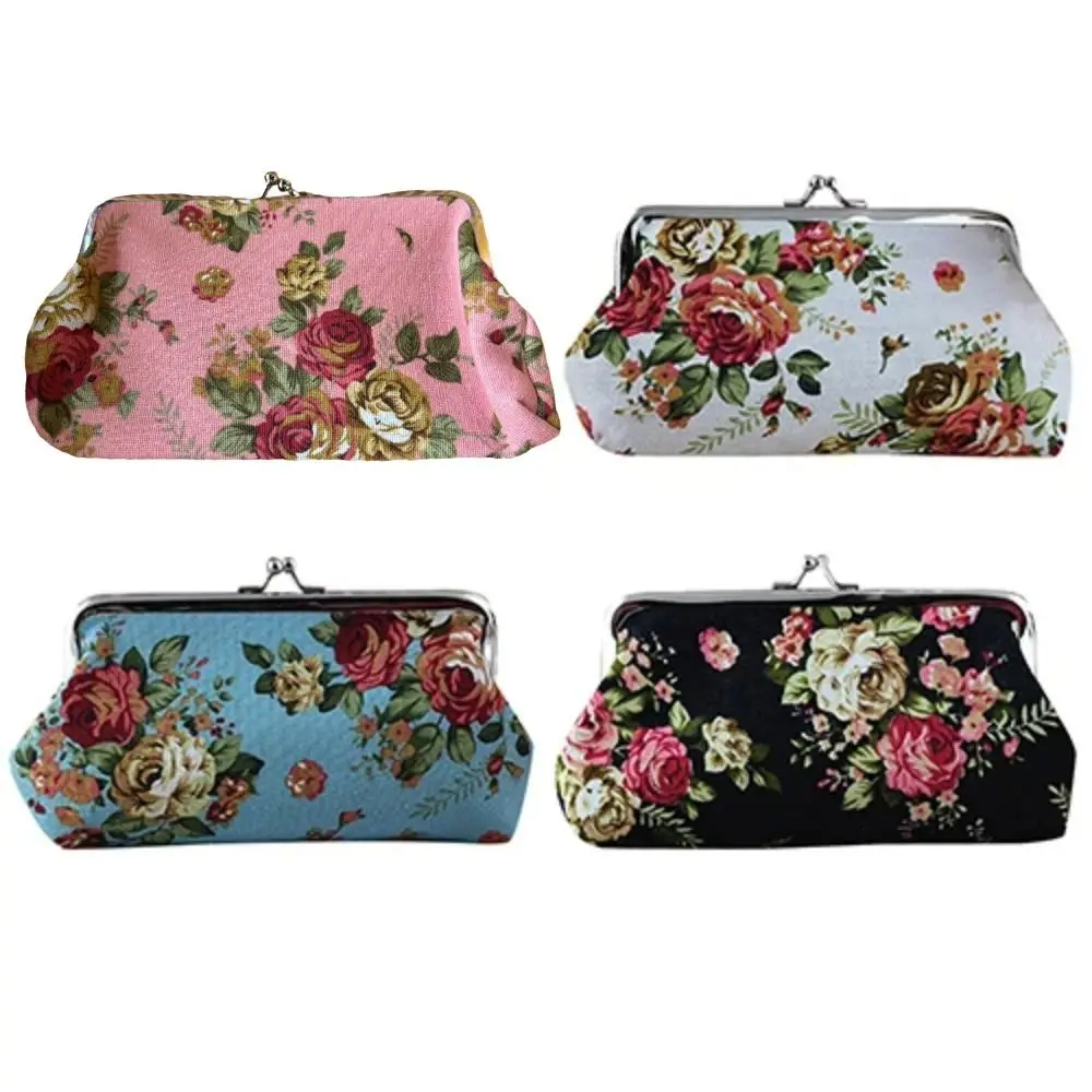 

Casual Retro Long Kiss Lock Wallet Floral Credit Card Holder Coin Purse Small Wallet Vintage Flower Money Clutch Bag Girls