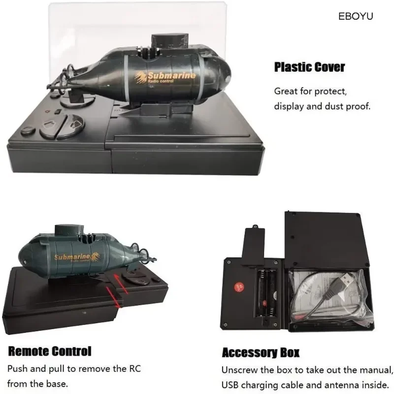 Mini RC Nuclear Submarine Toy 6-Way Remote Control Boat Electric Dive Fish Water Tank Kids Gifts