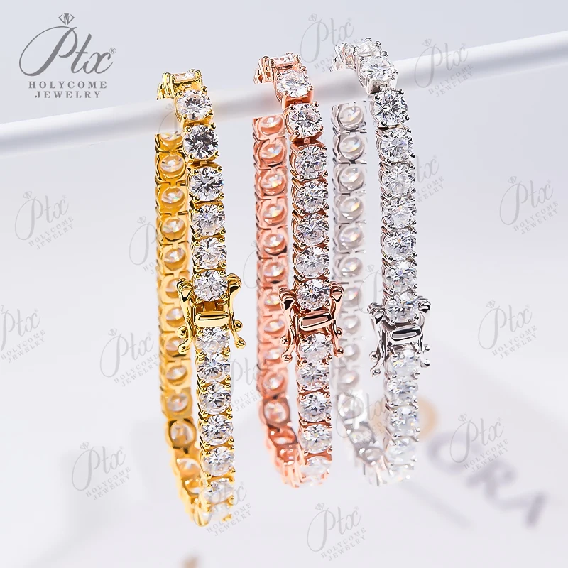 

Sterling Silver Gold Moissanite Tennis Chain Full Size Sale 2-6.5mm Moissanite Bracelet Necklace Hiphop For Men Women bracelet