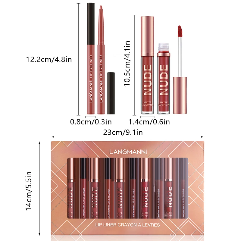 12 Piece Lip Liner and Lip Gloss Set Non-Sticky Matte Lip Liner Lip Gloss Set Moisturizing glossy, long-lasting non-removal Gift