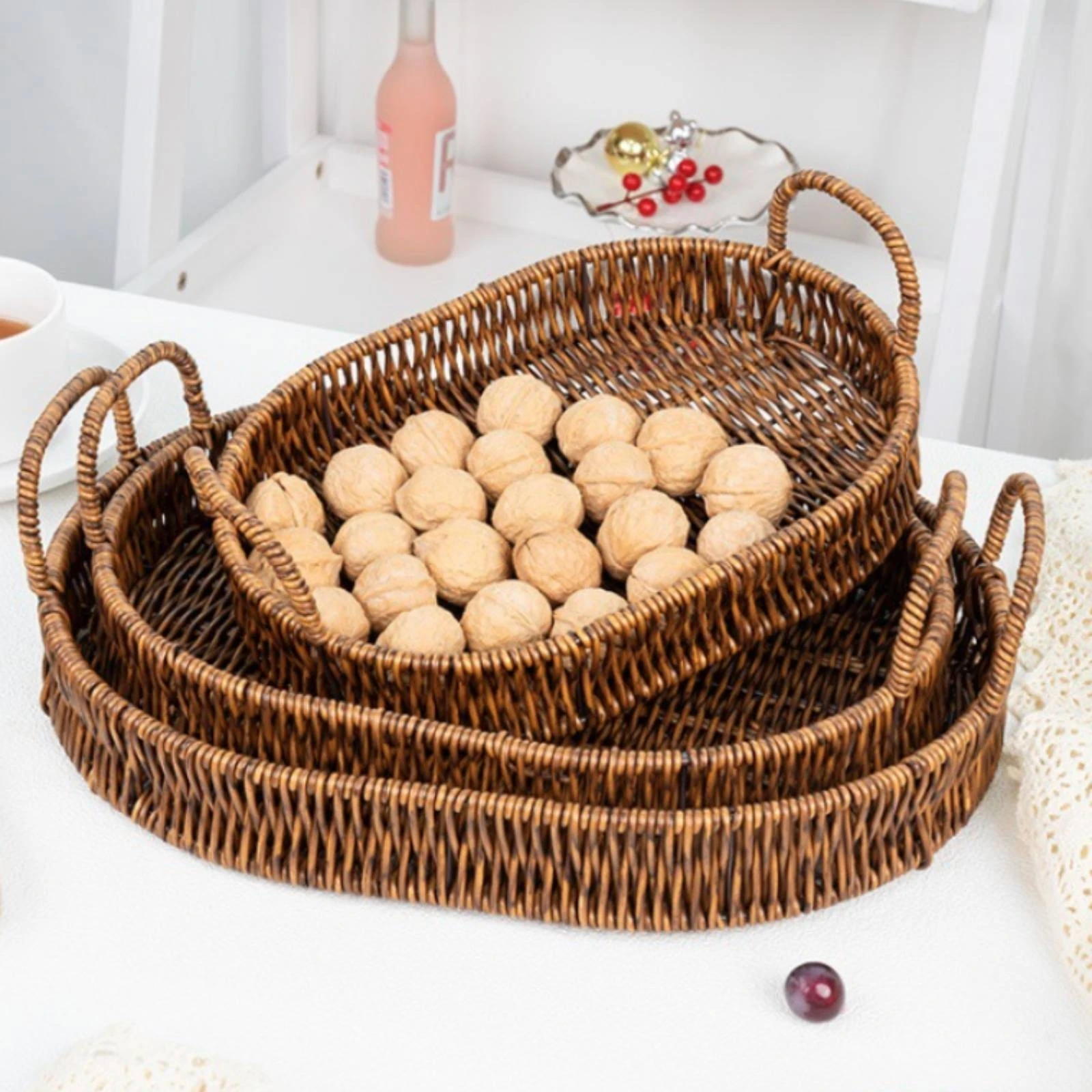 ถาดเสิร์ฟแบบสาน หูหิ้วแบบวงกลม - Rattan Tray Handle บทวิจารณ์และราคา
