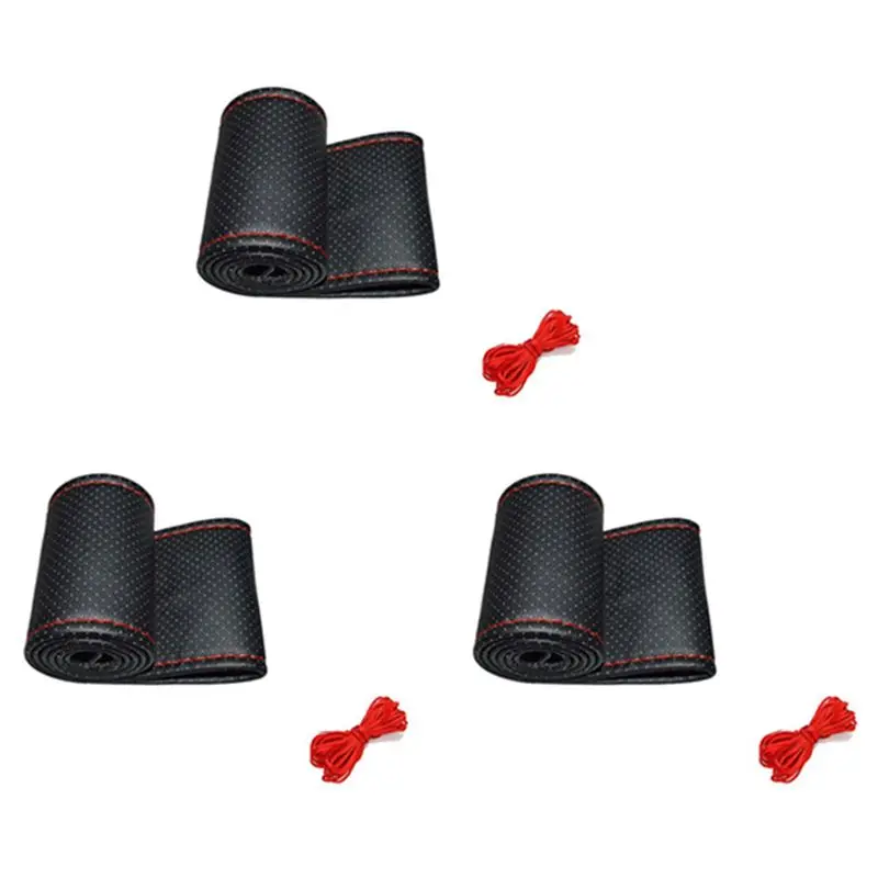 Firmly 3X Universal Braid On The Steering Wheel PU Leather Car Steering Wheel Cover To Cover The Entire Single Connector 38Cm