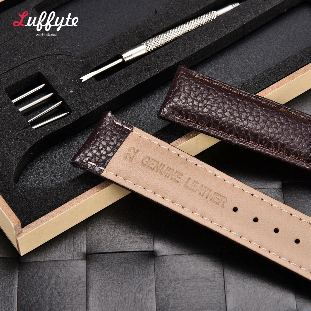 Litchi Grain Soft Leather Watch Strap with Gift Box Packaging Business Men Women Watchbands 18mm 20mm 22mm 24mm