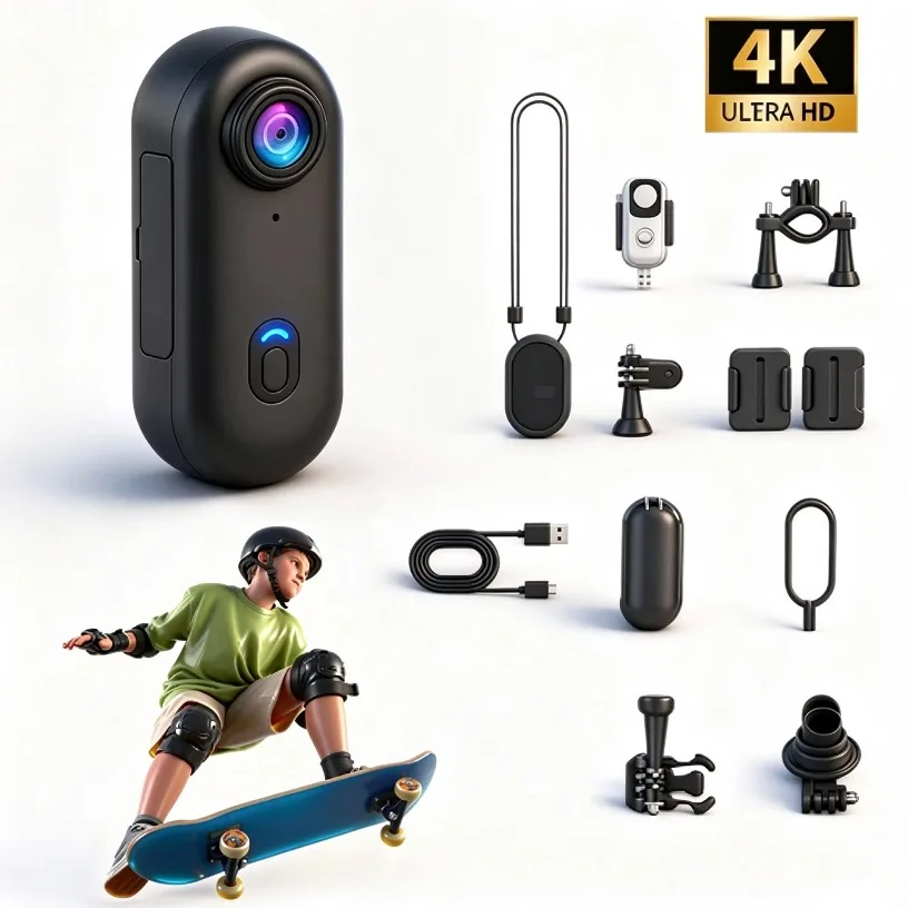 1080P Mini Action Camera 35.7g Magnetic Thumb Size Up to 150 Min Recording WiFi Off 30m Waterproof Case Snorkeling