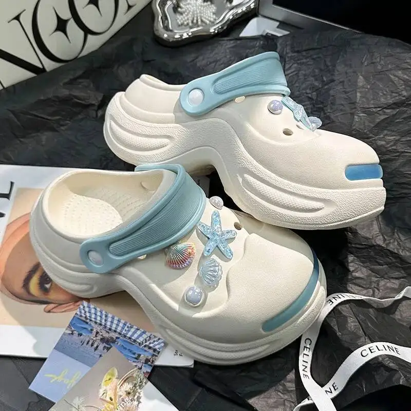 

Garden shoes 2025 New Summer Slippers Women's Thick Soled Clogs Pearl Lightweight and Height Increasing Popular Beach Sandals