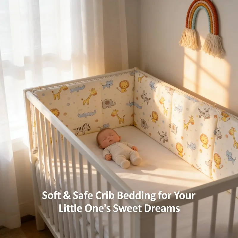 

Baby Crib Bumper Bed Guard Soft Padded Rail Cotton Khaki Lion Design 120x30cm One Piece Protective Liner