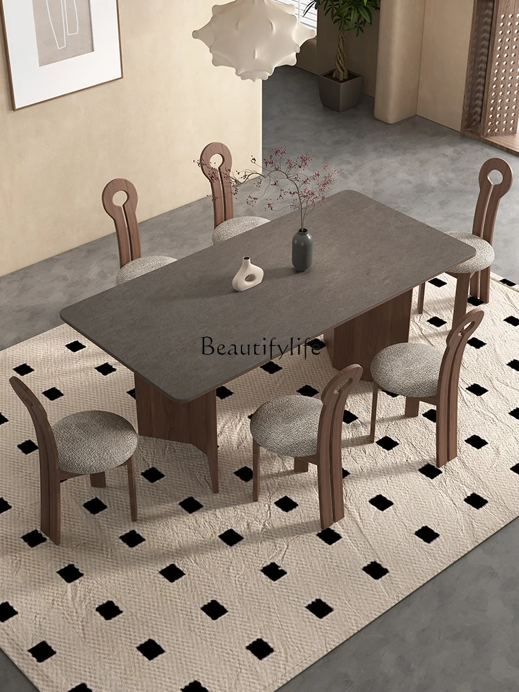 Retro Solid Wood Dining Table, Silent and Antique Style Cream Series Rock Board Rectangular