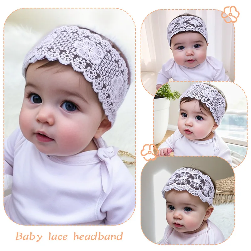 

Baby Girl Wide-Brimmed Trailing Lace Bow Hair Accessories White Elastic Headband For Babies Newborn Fairy Hair Ornament