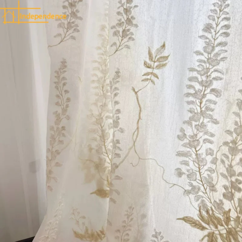 New French Cream Embroidered Linen Living Room Bedroom Balcony French Window Window Screen Customized Finished Partition Curtain