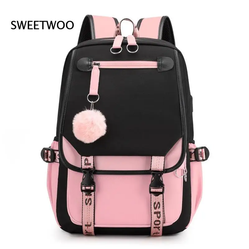 Teen Stylish Contrast Color Backpack Multi Compartment Casual School Bag Sport Decor Strap Comfortable Shoulder Rucksack