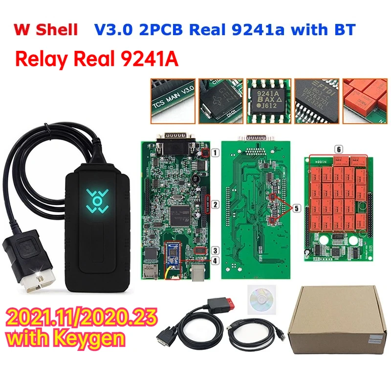 

BEST Gold Shell DS TCS PRO VCI V3.0 150E V3.0 RED PCB 2021.11 OBD2 Scanner 2PCB NEC Relay Real 9241A Car Truck Diagnostic Tool