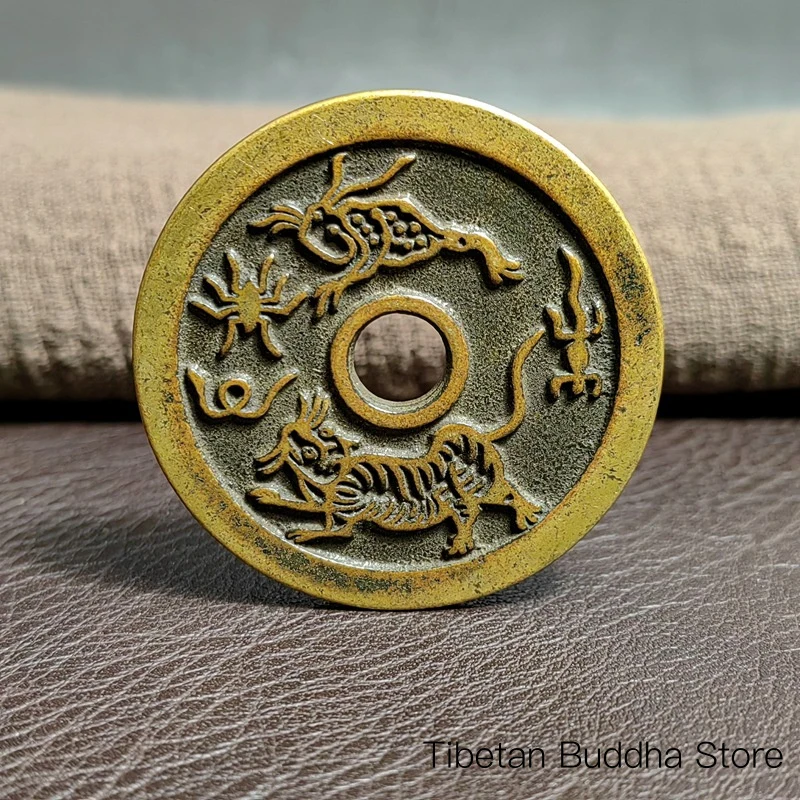Antique Folk Customs Copper Coins for Driving Away Evil Spirits Five-venom pattern money replica, replica of ancient coins with