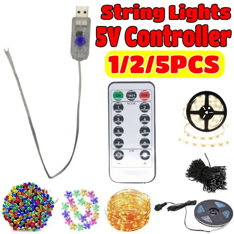 

Контроллер освещения 5 В, USB-печатная плата, 8 режимов, пульт дистанционного управления, светодиодный пульт дистанционного управления, замена для 100 светодиодов/200 светодиодных гирлянд