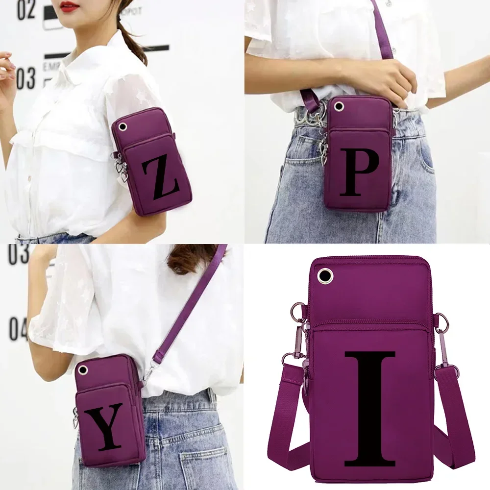 Diagonal Women Phone Bag Arm Bag Purse Small Crossbody Bag Shoulder Bag Sports Bag Adjustable Shoulder Strap Black Letter Print