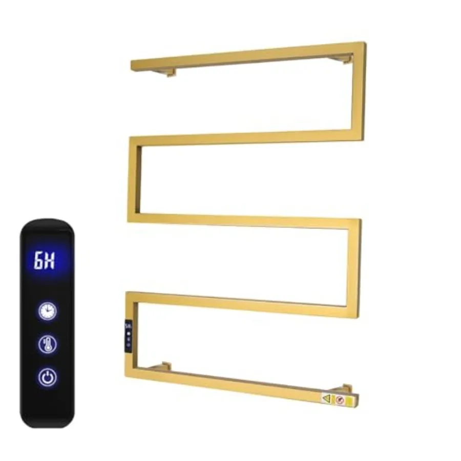 

Bathroom towel warmer rack with timer and Fahrenheit temperature control, brushed gold stainless steel, wall-mounted electric 5