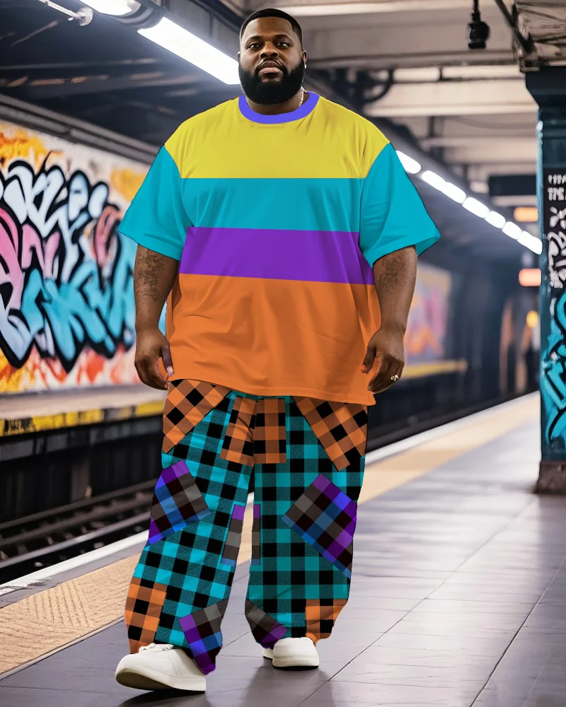 

S-9XL Мужская рубашка и брюки в деконструированную клетку больших размеров, комплект из 2 предметов, авангардная строчка