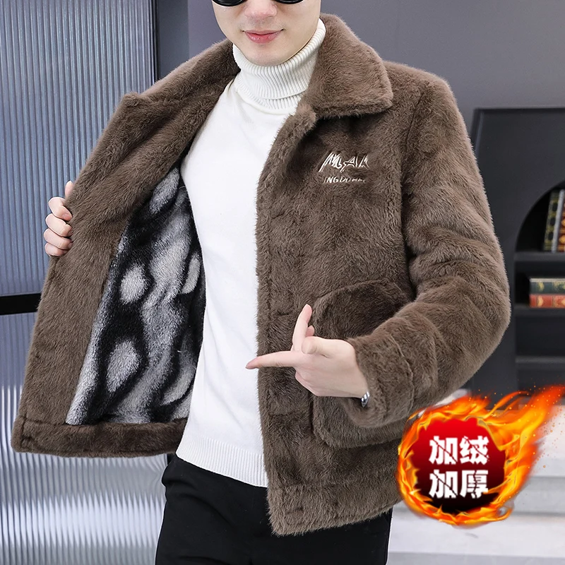 

2025 Зимняя мужская куртка из искусственного меха, толстая бархатная теплая короткая куртка из искусственного меха норки, модная повседневная универсальная куртка, социальная уличная одежда