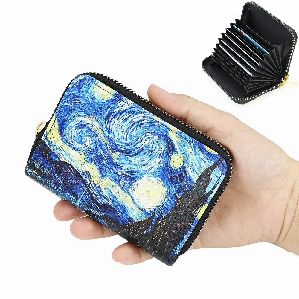 PU Leather Printing Coin Card Zipper Wallet Fashion Van Gogh Paintings For Men Women Credit Passport Card Bag Holder Souvenirs