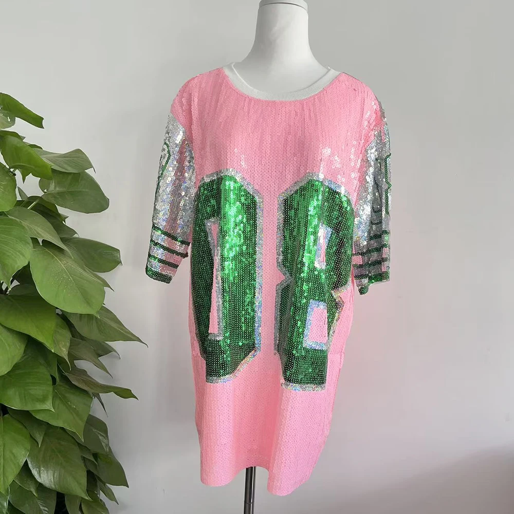 Greek Fashion sexy  Women Shirt number 8 printed ladies Summer sequin shining hip hop Sorority  number 08 jerseys T-shirts