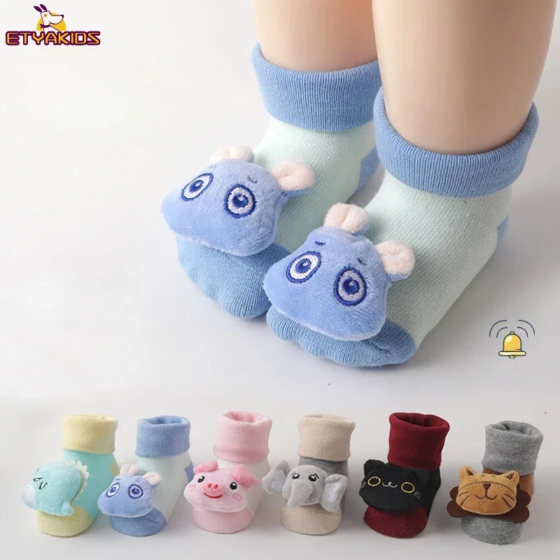 Baby Floor Socks Non-slip 3D Cartoon Doll Socks with Sound Bells for Newborn 6 To 12M Infant Baby Barefoot Shoes Kids Indoor Sox