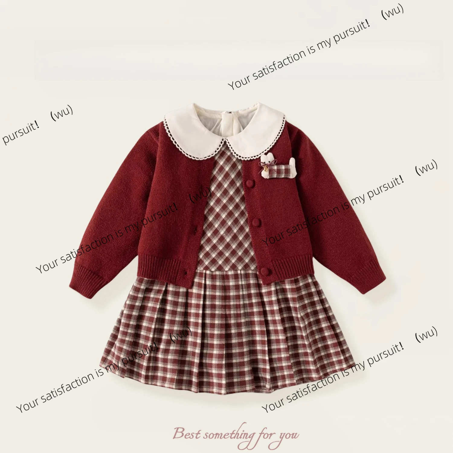 Vestido de otoño para niña, nuevo vestido de princesa tejido de estilo extranjero, cárdigan, conjunto de dos piezas