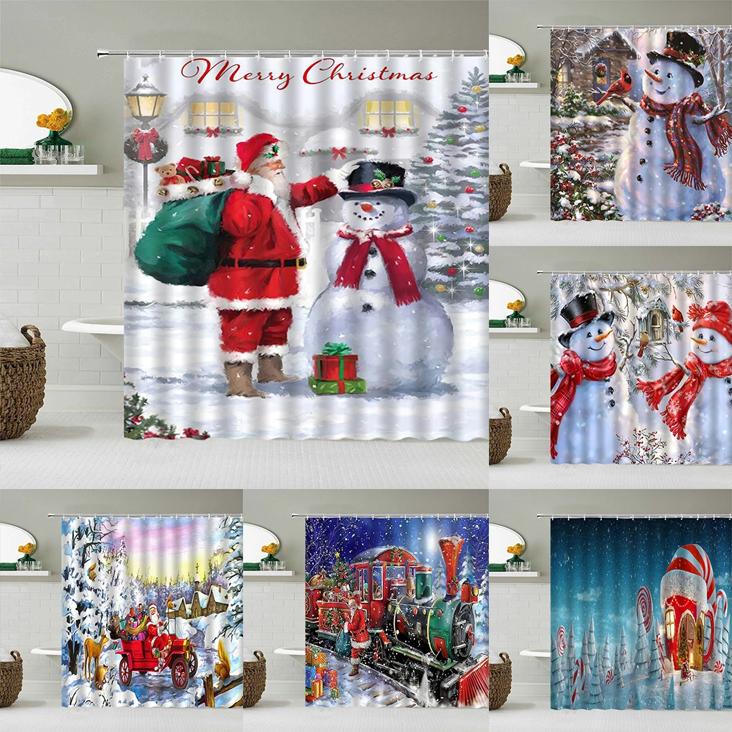 

Christmas Style Curtain Bathroom Accessories Shower Curtain Children'S Bathroom Curtain Snowman Pattern Bath Set Shower Curtains